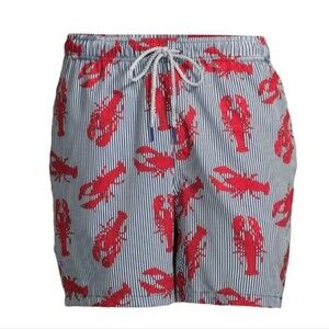 RAINFOREST Novelty Rock Lobster Print Shorts Red White Blue Striped Size XL